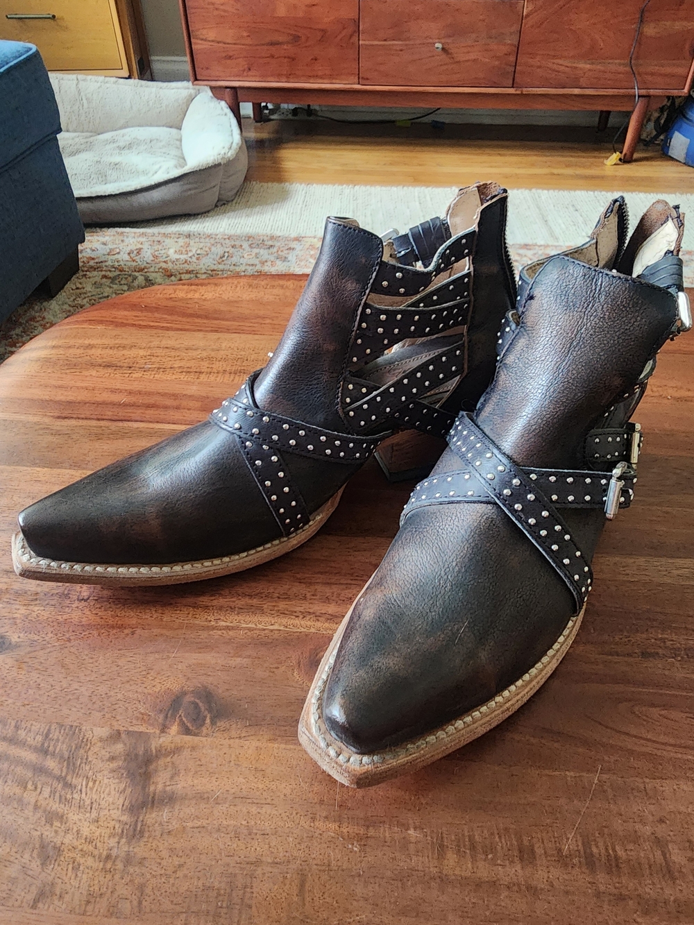 freebird Wasp Distressed Brown/black Studded Leather Ankle Booties